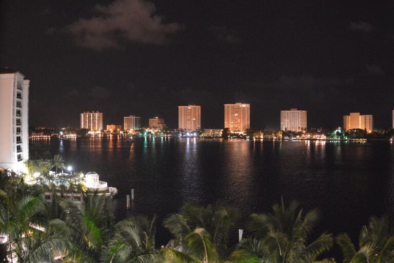 Boca Bay seen from the Yacht Club building at The Boca Raton resort at night